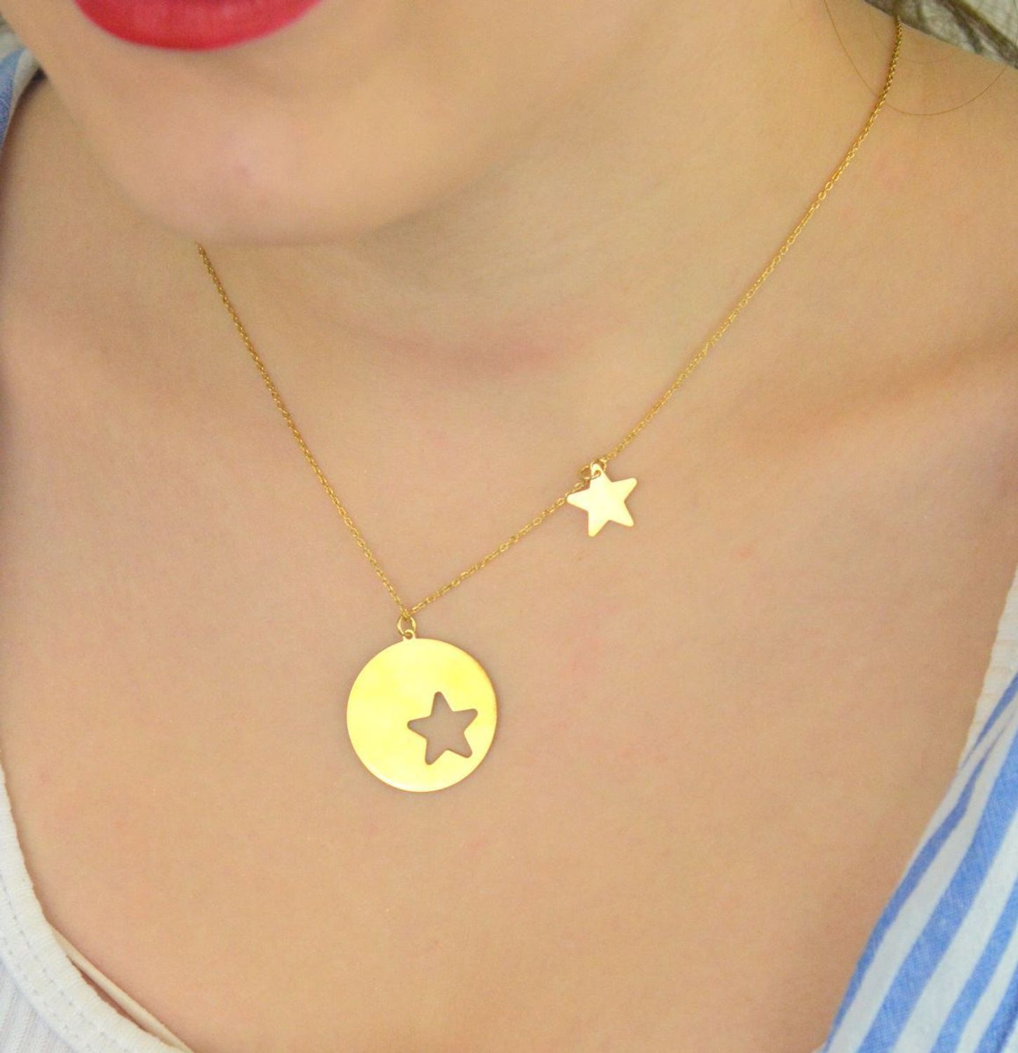 Naszyjnik srebrny pokryty złotem kółko z gwiazdką Dall'Acqua C RM 19890 084 zz.jpg